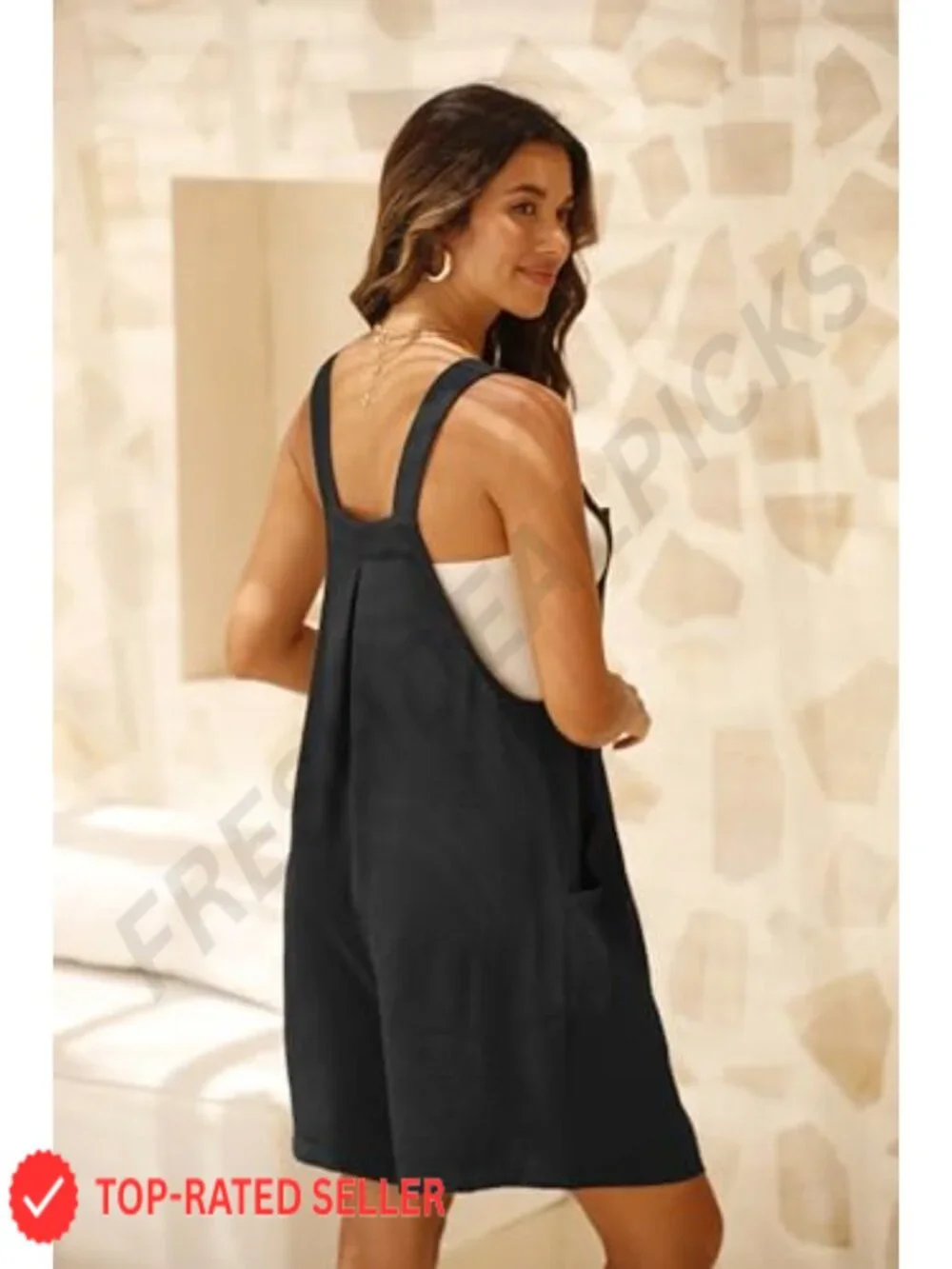 Sleeveless Square Neck Overalls with Pockets, Adjustable Straps, Loose Fit